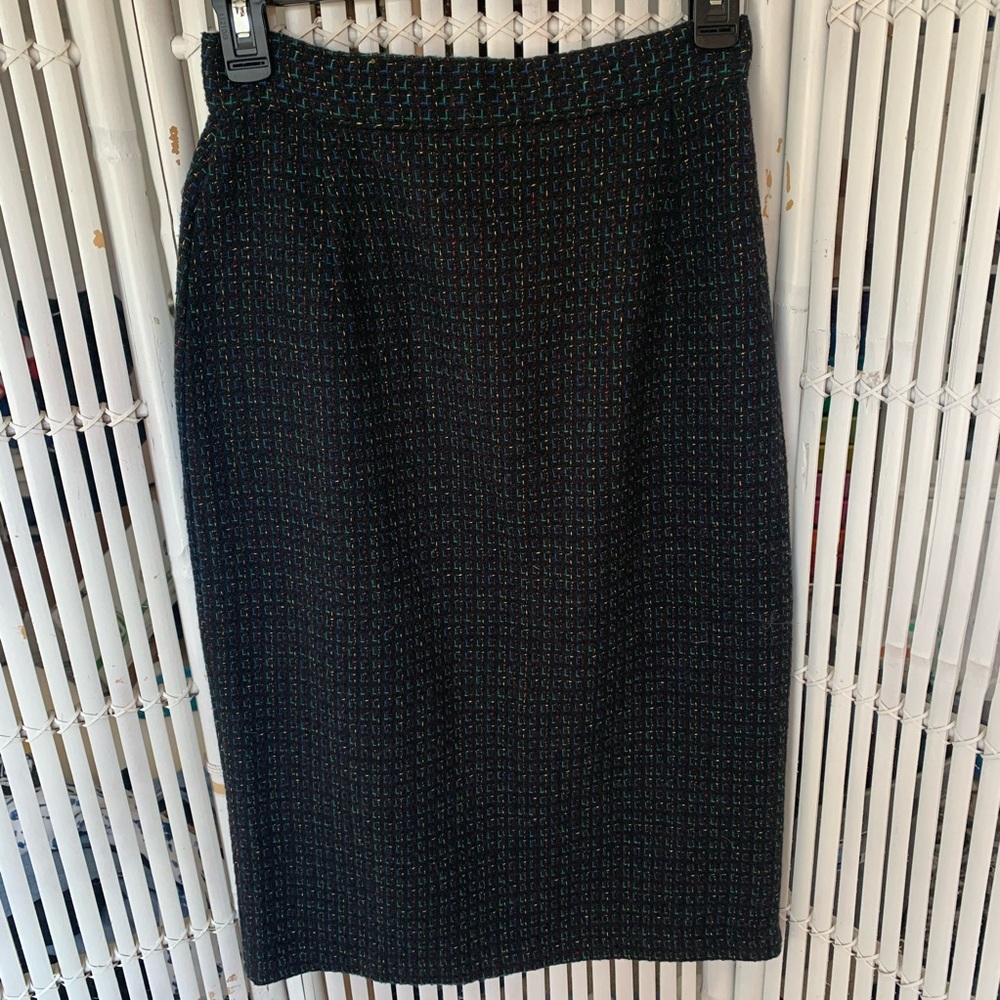Vintage 80s Wool Midi Multicolored Skirt